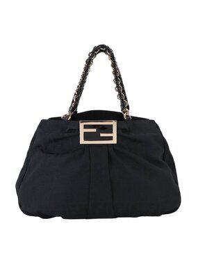Fendi Zucca Chain Tote Bag Canvas Patent Black Gold